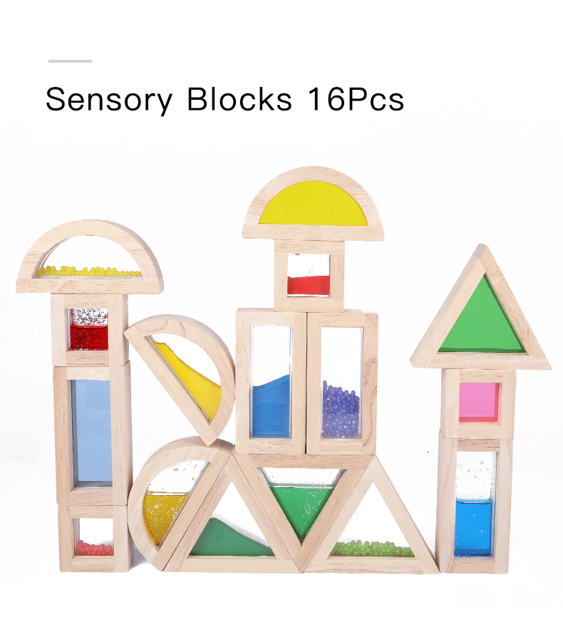 Educational Toy Sensory Block 16 Pcs Stacking Toy Different Objects In Blocks